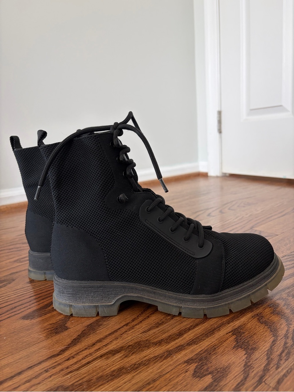 MIA Black Knit Lace-Up Combat Boots